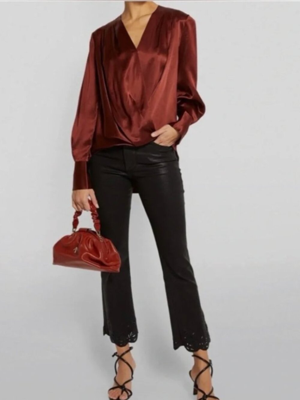 rag & bone Rust Satin Long-Sleeve Blouse